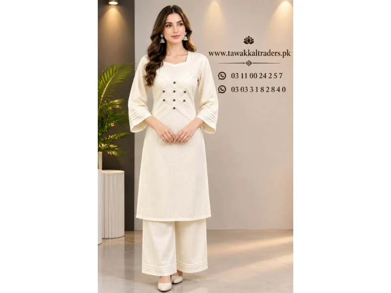 Elegant Ivory Georgette Embellished 2-Piece Ready-to-Wear Suit for Women